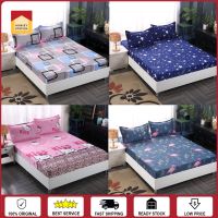 Premium Cotton SINGLEQUEENKING Size Fitted Bedsheet Cadar Getah Keliling Pillow Case Bolster Case