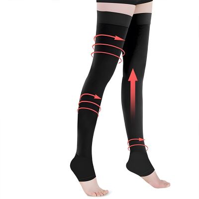 1 Pair Medical Thigh High Compression Stockings with Silicone Band for Women Men 20-30 mmHg Graduated Support for Varicose Veins