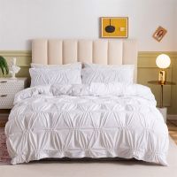 High Quality Pinch Pleated White Bedding Set Twin Western Pure Color Single Bed Quilt Cover Super King Size Duvet Cover 240x220