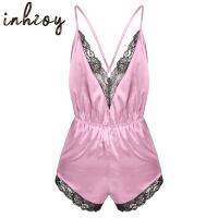 （ใหม่）บุรุษ Sissy ซาตินบอดี้สูท Jumpsuit Babydoll LaceCriss กลับชุดนอนชุดนอนชุดนอน