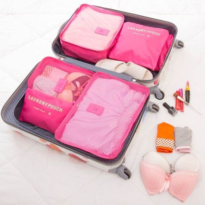 travel-bag-organizer-กระเป๋าจัดระบบ-กระเป๋าจัดระเบียบ-กระเป๋าจัดเซ็ต-กระเป๋าจัดของ-เซทกระเป๋าจัดระเบียบเดินทาง-1-เซทมีกระเป๋าขนาด-6-ไซส์คละสี