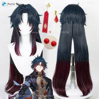 100ซม. ใบมีด Wigs Honkai Star Rail Blade คอสเพลย์วิกผมสีน้ำเงินเข้ม Gradient สีแดงเข้ม Wigs ต่างหูสังเคราะห์ทนความร้อน Anime Wigs