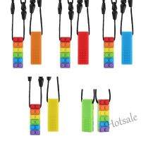 【hot sale】 ○ C01 Wili 1PC Rainbow Brick Chew Necklace Baby Silicone ther Autism Sensory Chewy Toys