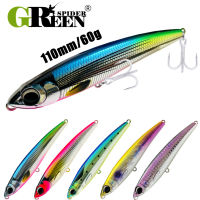 GREENSPIDER 110มม. 60G Sinking ดินสอเหยื่อตกปลา Wobbler Stickbait เหยื่อ Hard ประดิษฐ์สำหรับปลาทูน่าทะเล GT Fishing Lure 5X Hook