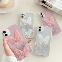 เคส Compatible For iPhone 13 12 11 Pro X XR XS Max 8 8 7 7 6 6 6S 6S SE 2020 Plus 3D Glitter Crystal Lace Butterfly Soft TPU Case