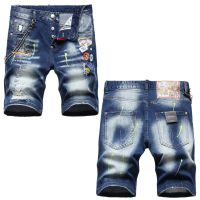 New Arrive Men’s Slim Stretch Blue Hole Ripped Jeans Shorts Light Luxury Badge Decorating Street Shorts Sexy Casual Shorts;