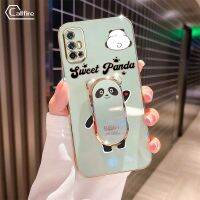 เคสโทรศัพท์แบบมีรูเคสสำหรับ Vivo V17 V19 Neo ที่แม่นยำองกันการแคลไฟร์ป้องกันโทรศัพท์ตกชุบโลหะด้วยไฟฟ้าหรูหราพร้อมตัวยึดหมีแพนด้า Bing Dwen