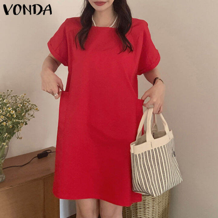 Vonda Women Short Sleeve Holiday Pleated Dress With Pockets Summer