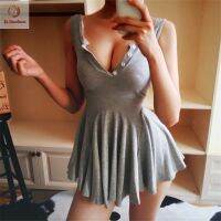 Womens Short Dress Fluffy Skirt High Waist Knit Dress