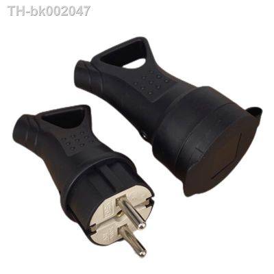 ┋✑ EU Rubber Waterproof Socket Plug Electrial Grounded European Connector With Cover IP54 For DIY Power Cable Cord 16A 250V