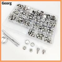 GEORG 353 PCS เหล็กไร้สนิม ชุดสแนปเรือผ้าใบ เงินสีเงิน สกรูยึดยึด ด้วยเครื่องมือเจาะรูวัสดุและการตั้งค่า ชุดซ่อมผ้าใบ หนังผ้าหนัง