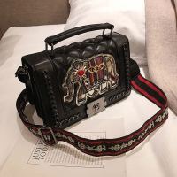 Wide Strap Vintage Embroidery Elephant Bag PU Leather Womens Handbags Chain Women Shoulder Crossbody Bag Bohemian Square Bag