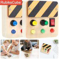 RubiksCube Montessori บอร์ดไม่ว่าง,กระดานไฟ LED ของเล่นทางประสาทสัมผัสทำจากไม้มีปุ่ม LED สว่างขึ้นด้วยแสงกระดานไม้ไม่ว่างสำหรับเด็ก