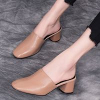 European and of new fund 2022 autumn baotou leather face thick with hot style sandals fashion high-heeled slippers for womens shoes