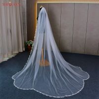 TOPQUEEN V142 Long Wedding Veil Chapel Bridal Veils Thin Scallop Lace Trim Wedding Accessories for Bride Floral French Hair Accessories