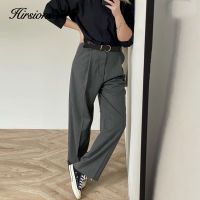 Hirsionsan High Waisted Loose Straight Trousers Women 2021 New Office Lady Cusual Wide Leg Pants Vintage Zipper-Up Female Pants