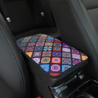 ﹊❣☸ Universal Car Armrest Cover Mat Leather Non-slip Storage Box Pad Ethnic Style Print Waterproof Auto Styling Interior Accessories