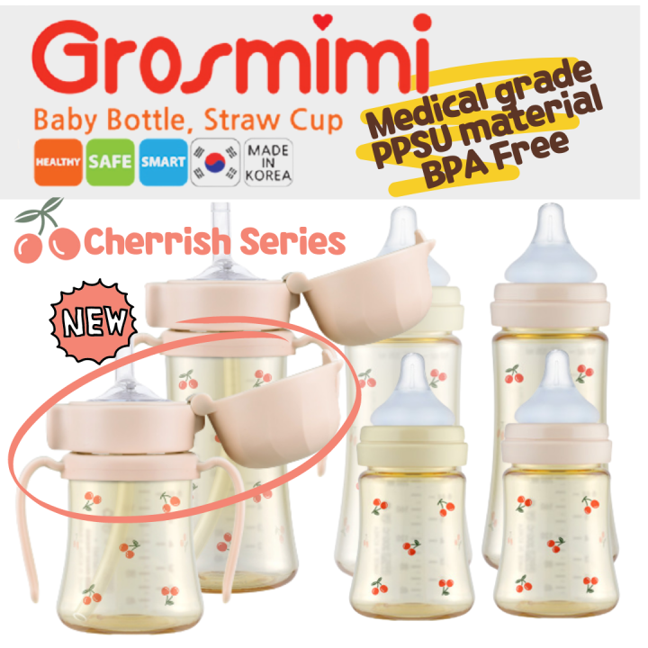 Grosmimi PPSU Cherrish Straw Cup - Sweet Peach, 200 ml