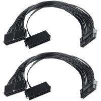 2Pcs Power Adapter Pack Dual PSU Extension Cable, 24 Pin 18 AWG, Used for ATX Motherboard Game Mining