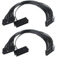 2Pcs Power Adapter Pack Dual PSU Extension Cable, 24 Pin 18 AWG, Used for ATX Motherboard Game Mining