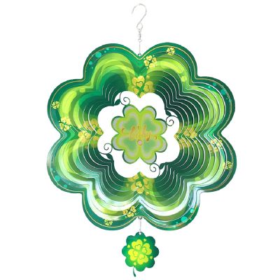 1 Piece Lucky Four Leaf Clover Wind Chimes 3D Rotating Wind Chimes Garden Hanging Decorations Outdoor Pendant
