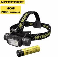 NITECORE HC68 LED ไฟหน้า 2000Lumen ไฟหน้าแบบชาร์จไฟได้ปรับ Spotlight Floodlight Dual Beam 18650 Li-Ionแบตเตอรี่