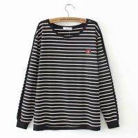 Plus Size 2XL-4XL Womens Long Sleeved Striped Black Sweatshirts Casual Spring Autumn Muslimah Tops Large Size Pullovers