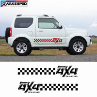 2pcs Sport 4X4 OFF ROAD Door Side Sticker For Suzuki Jimny AT MT JTW 2007-19 Racing Lattices Stripes Auto Body Skirt Vinyl Decal