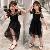 ZZOOI Classical Black Summer Charming Dress Back To School Kids Mesh Dress Beautiful Baby Princess Dot Dress for Girls 4 5 7 9 11 13