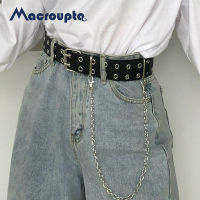 Fashion Harajuku Women Punk Chain Belt Adjustable Black DoubleSingle Eyelet Grommet Metal Buckle Leather Waistband For Jeans