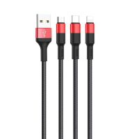 HOCO X26 30 pcs/Lots Wholesale Three In One 1m Nylon USB Cable for iPhone Type C Cable Micro Cable for Samsung USB-C Charge