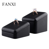 FANXI ขาตั้งโชว์แหวน Fanci PU อุปกรณ์แสดงเครื่องประดับหนัง กรอบแหวนสองชิ้นสีดำและสีขาว