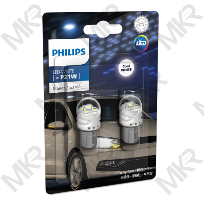 PHILIPS หลอดถอย ไฟท้าย ไฟเบรค ULTINON PRO3100 สีขาว หลอดเขี้ยว 1 ไส้ P21