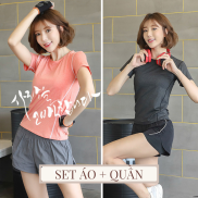 Set bộ đồ thể thao nữ gồm quần đùi short và áo thun thể thao Anker