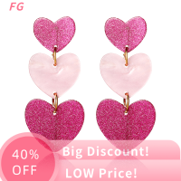 ?【Lowest price】FG ต่างหูห้อยรูปหัวใจสีชมพูขนาดใหญ่ยาวต่างหูแฟชั่นแบบยาวสำหรับผู้หญิงเครื่องประดับอะคริลิคแบบเกาหลี