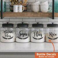 ▣✾ 4Pcs Pantry Kitchen Canister Jar Labels Decal Sticker Laurel Wreath Sugar Flour Almond Flour Rice Vinyl Home Decor