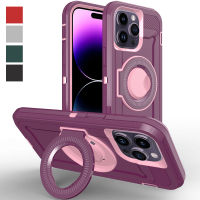 เคสแม่เหล็กสำหรับ iPhone 14 Pro Max Case Comapatible With MagSafe,Ring Kickstand Three Layer Heavy Duty Full Body Shockproof Defender Case For iPhone 14 Plus/ 14 Pro/ 14/13 Pro Max/ 13/12 Pro Max/ 12