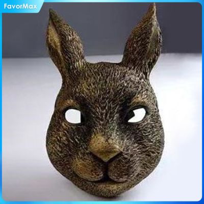FavorMax หน้ากากสัตว์ฮัลโลวีนหน้ากากกระต่ายพร็อพหน้ากากคอสเพลย์หน้ากากกระต่าย PU ปรับให้เข้ากับผิวมนุษย์ได้ดีขึ้น