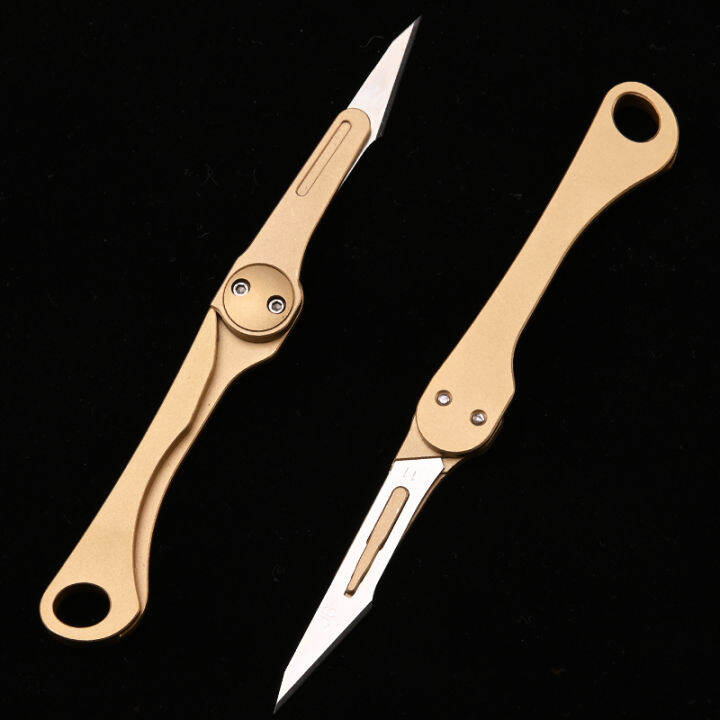 Brass utility knife paper cutter EDC sharp keychain folding knife