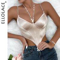 【LZ】◄☎  Elolace-strass top espartilho cetim bainha assimétrica moda emagrecimento caqui lingerie corporal beleza top espaguete verão