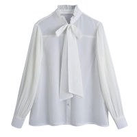 Xitimeao Women Fashion With Bow Tied Ruffled Loose Blouses Vintage Pleated Sleeve Button-up Female Shirts Blusas Chic Tops