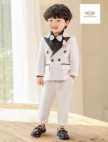 Cute Baby Suit สูทเด็กเล็ก สูทเด็กอ่อน ชุดไปงาน สีขาว เซท 2 ชิ้น เสื้อสูท+กางเกง ขนาด 80, 90 (1 ถึง 18 เดือน)