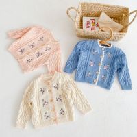 [COD] ins 21 autumn clothes boys and girls infants young children flower embroidered jacket knit cardigan all-match