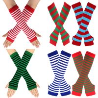 New Fashion Women Elbow Gloves Solid Color Long Fingerless Gloves Striped Knitted Elbow Mittens Cotton Wrist Sleeves Arm Warmer