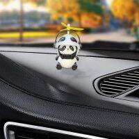 卐┋✆ Cute Panda With Propeller Helmets Car Ornaments For Dashboard For Car Accessories Car Figure Decoration Electric Bike