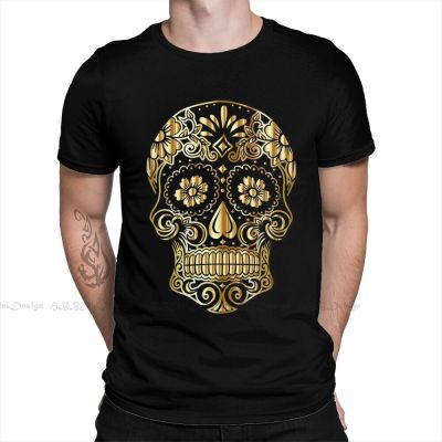 Mexican Sugar Skull Shirts Funny 2022 New Arrival TShirt Gold Sugar Skull Tees Oversize Cotton for Men O neck Shirt Plus Size