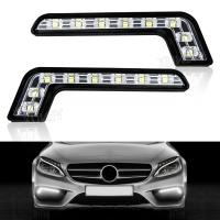 2x Lr 8LED สีขาว12V รถ Universal ตกแต่ง Light Bar DRL Strip Bright Daytime Running Light กันชนหน้าหมอกขับรถโคมไฟ E4