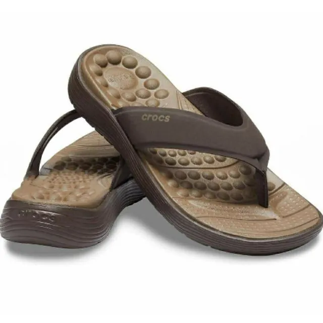 Dép xỏ ngón crocs chuẩn xịn, chống hôi chân, đế nhựa tế bào quai da êm,  mềm, bền, đi mưa, lội nước, đi biển reviva flip màu nâu 