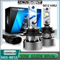 Novsight N55 9012 HIR2 หลอดไฟหน้ารถ LED 90W 18000LM 6500K แสงสีขาวสว่างมากสำหรับรถไฟสูง/ไฟต่ำ/ไฟตัดหมอก Plug and Play คู่ (2 ชิ้น) จัดส่งฟรี