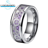 Tungsten Carbdie Rings For Men Women 8MM Beveled Edges Gear Purple Carbon-Fiber Inlay Polished Finished Comfort Fit